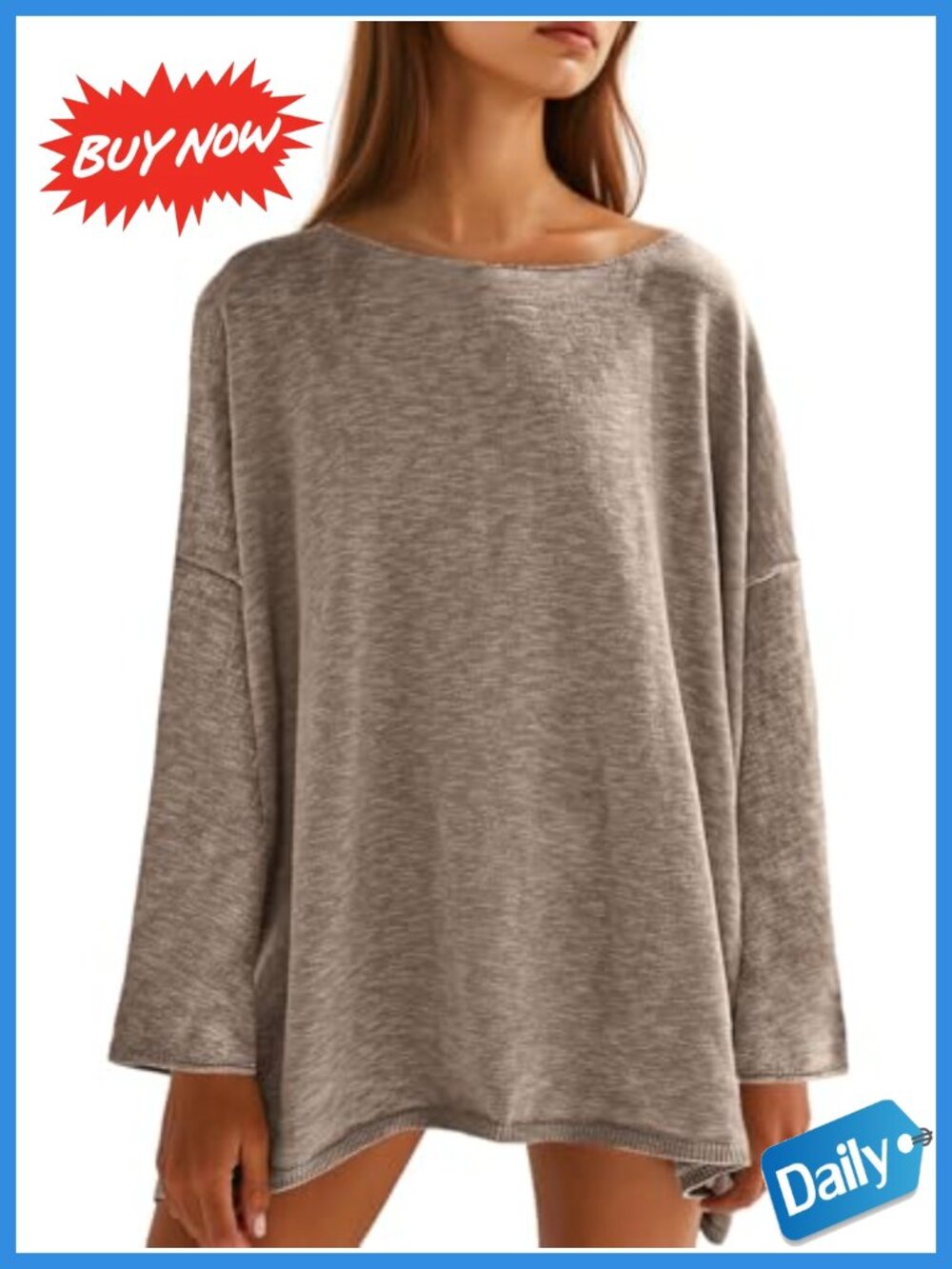 Oversized Long Sleeve Knitted Tunic Top Lightweight Sweater Crewneck